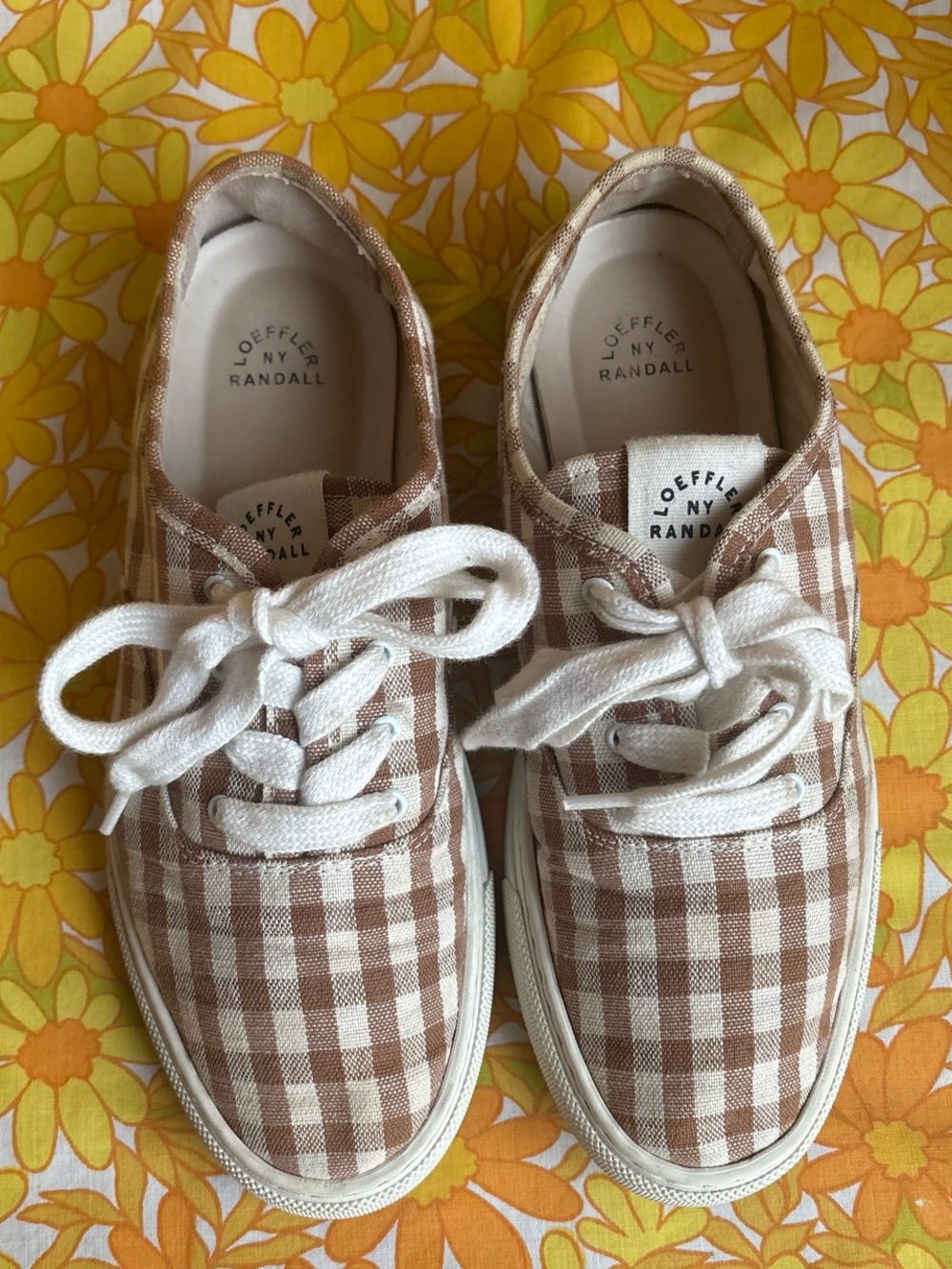 Loeffler Randall Brown and White Gingham Canvas Sneakers 7